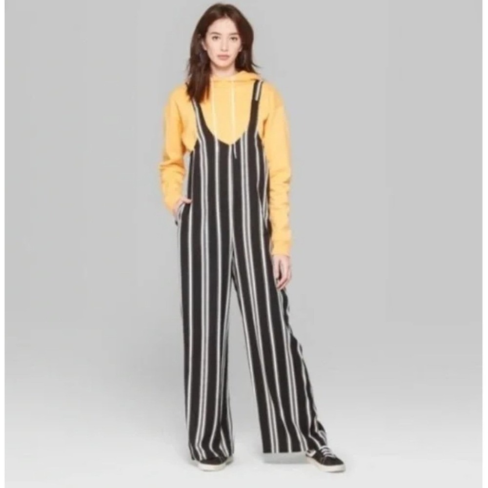 Wild Fable Wide Leg Striped Jumpsuit Sz M Suspender Overall Twee Whimsy Boho